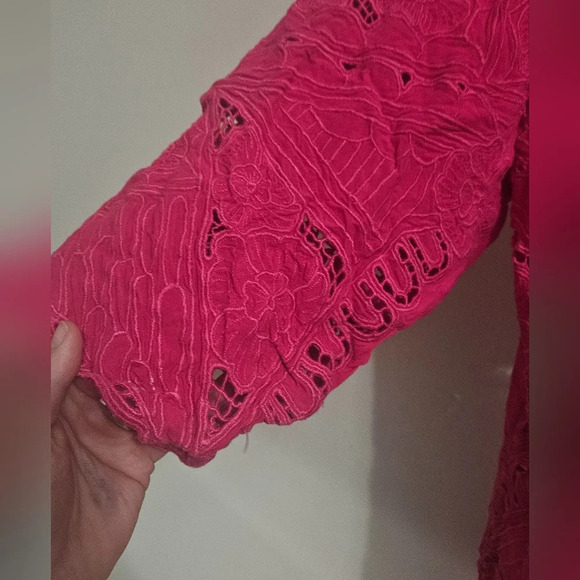Silky Line Made in Indonesia lace open front kimono top. Pink. OS - Picture 4 of 6